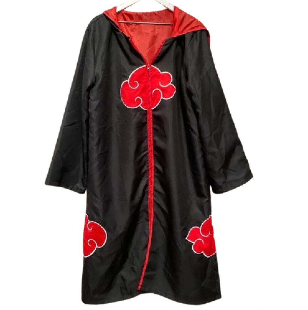 NARUTO Akatsuki Cloak Costume Robe Anime Cosplay Black Red Size XL